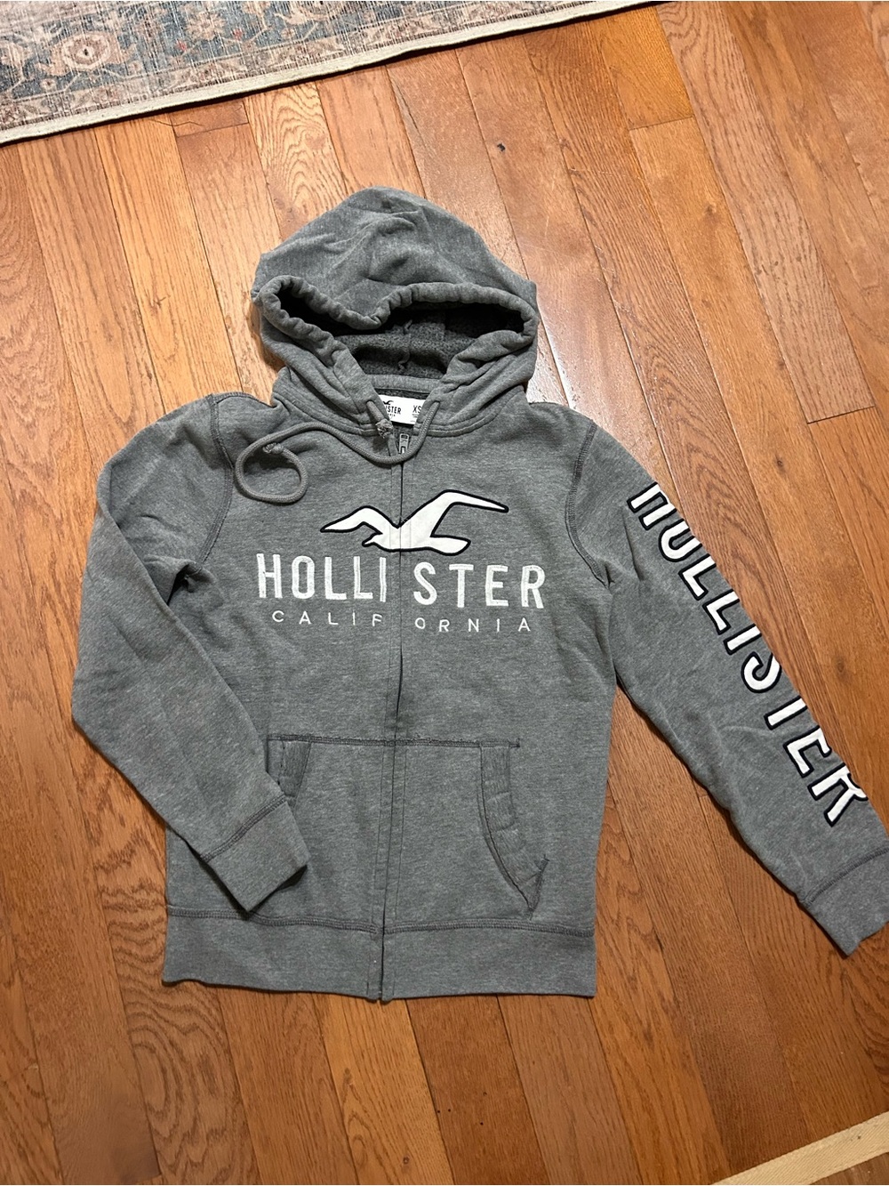 Hollister Gray Hooded Zip-Up Sweatshirt Jacket